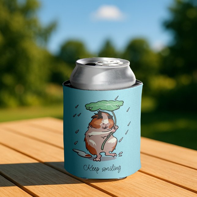 Keep Smiling Happy Guinea Pig Enjoying The Rain Can Cooler (Creator Uploaded)
