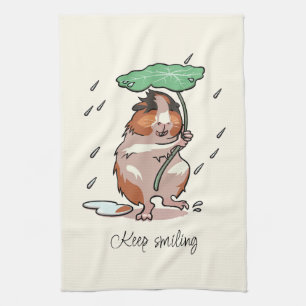Keep Smiling Happy Guinea Pig Enjoying The Rain Tea Towel