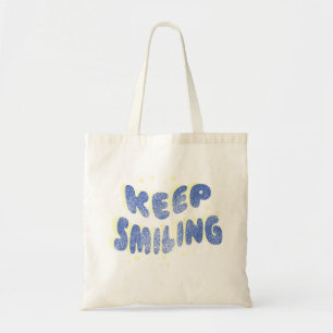 keep smiling vintage typography motivational quote tote bag