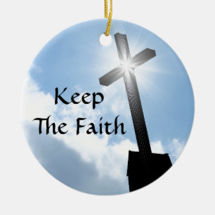 Keep The Faith Cross On Blue Skies Ornament