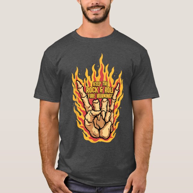 Keep the Rock and Roll Skeleton Hand Rock Sign Pun T-Shirt (Front)