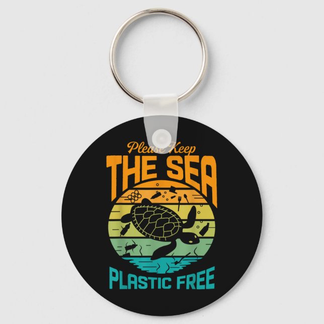 Keep The Sea Plastic Free Saying, Environmental Pr Key Ring (Front)