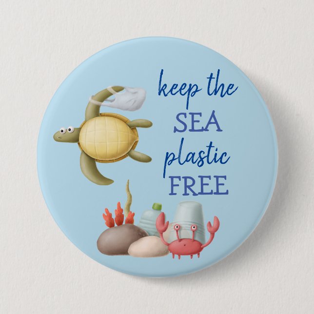 Keep the Sea Plastic Free Turtle Bags 7.5 Cm Round Badge (Front)