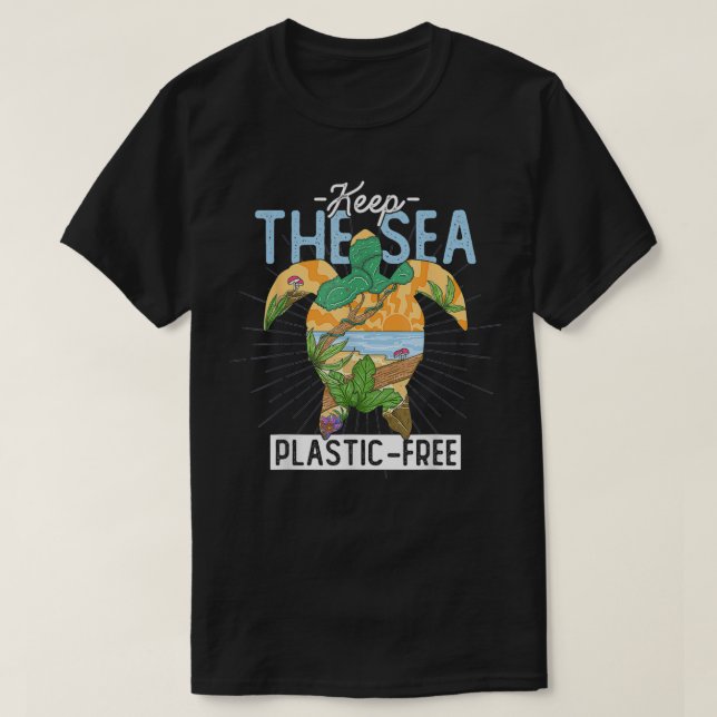Keep The Sea Plastic Free Turtle  T-Shirt (Design Front)