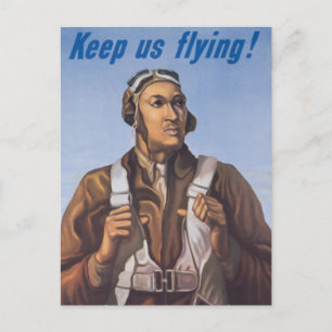 Keep Us Flying! Vintage African-American WW2 Pilot Postcard