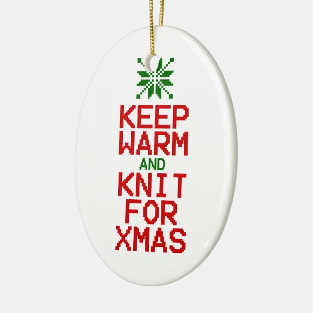 Keep Warm and Knit for Xmas Ceramic Tree Decoration (Left)
