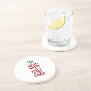 Keep Warm and Knit for Xmas Coaster