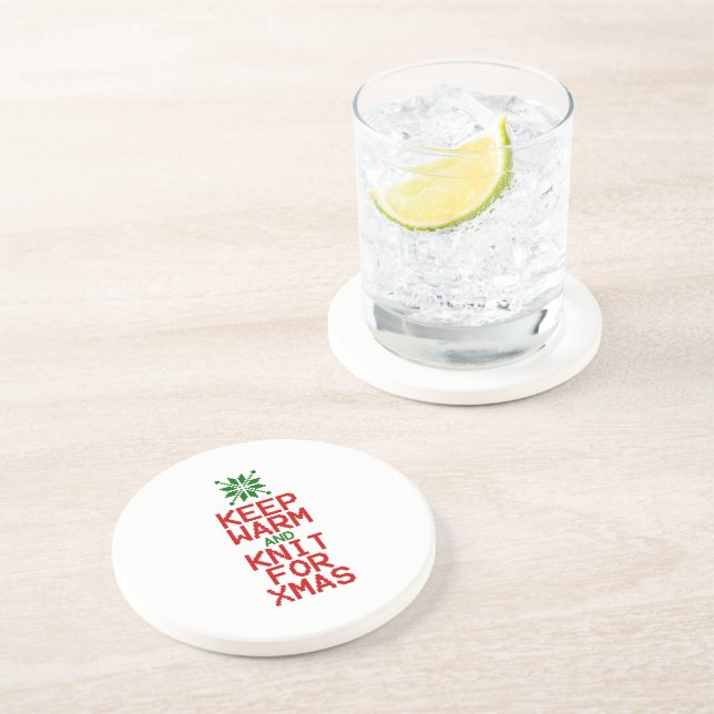 Keep Warm and Knit for Xmas Coaster (Side)
