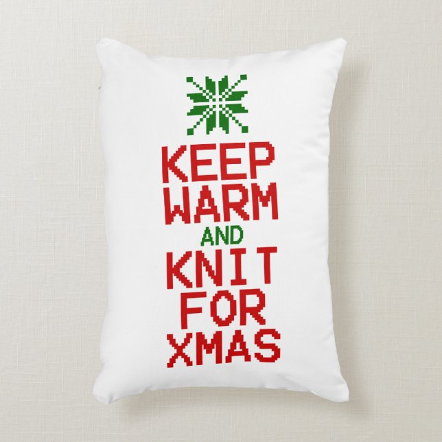 Keep Warm and Knit for Xmas Decorative Cushion (Front(Vertical))