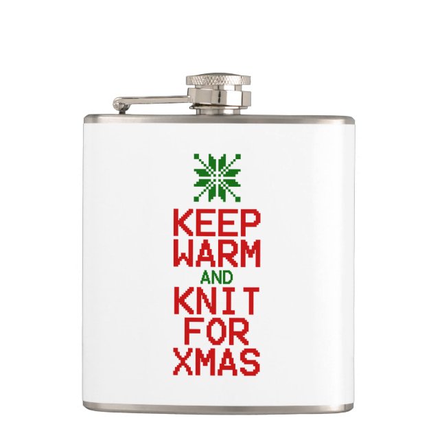 Keep Warm and Knit for Xmas Hip Flask (Front)