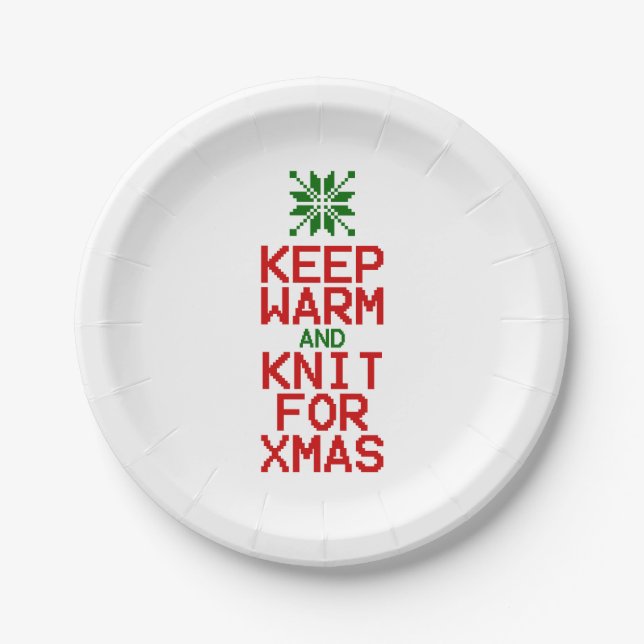 Keep Warm and Knit for Xmas Paper Plate (Front)
