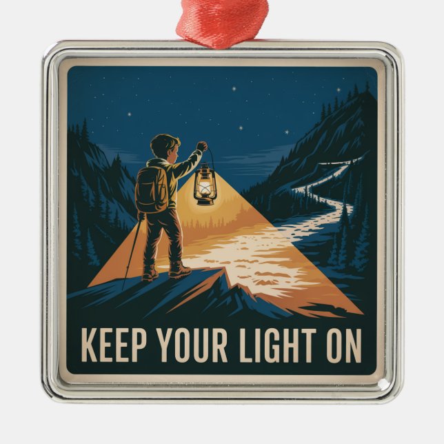Keep Your Light On Metal Ornament (Front)