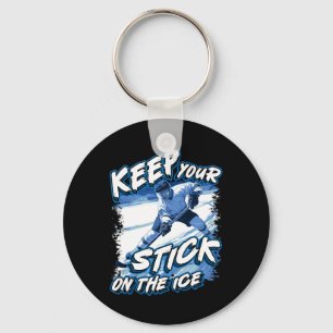Keep Your Stick On The Ice, Hockey Player Saying, Key Ring