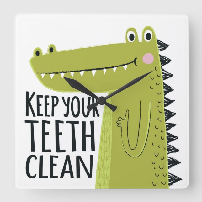 Keep Your Teeth Clean Square Wall Clock (Front)