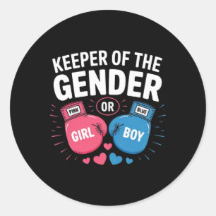 Keeper Of Gender Reveal Announcement Party Boxing Classic Round Sticker