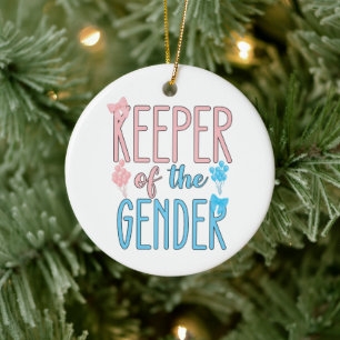 Keeper Of Gender Reveal Boy Girl Pink Blue Ceramic Ornament