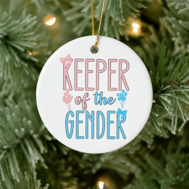 Keeper Of Gender Reveal Boy Girl Pink Blue Ceramic Ornament (Tree)