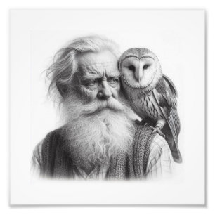 Keeper of Secrets: Old Man with Barn Owl Wall Art