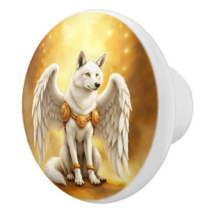 Keeper of the Dawn – The White Winged Wolf. Ceramic Knob