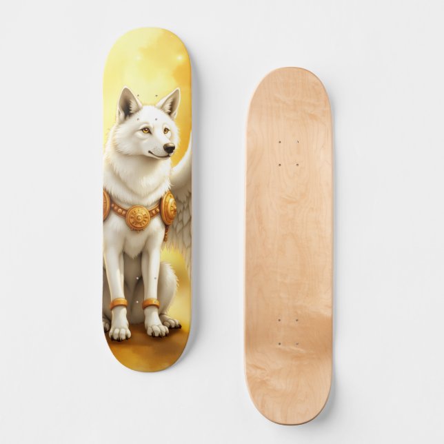 Keeper of the Dawn – The White Winged Wolf.  Skateboard (Front)