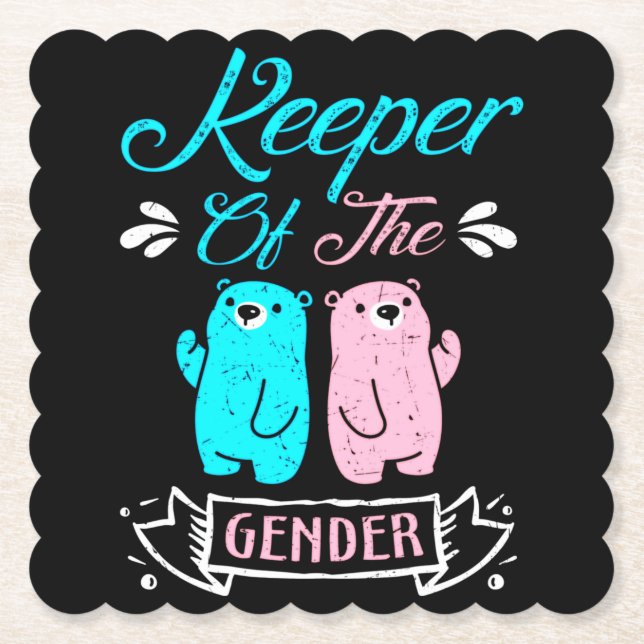 Keeper of the Gender Pink and Blue Teddy Bear Paper Coaster (Front)