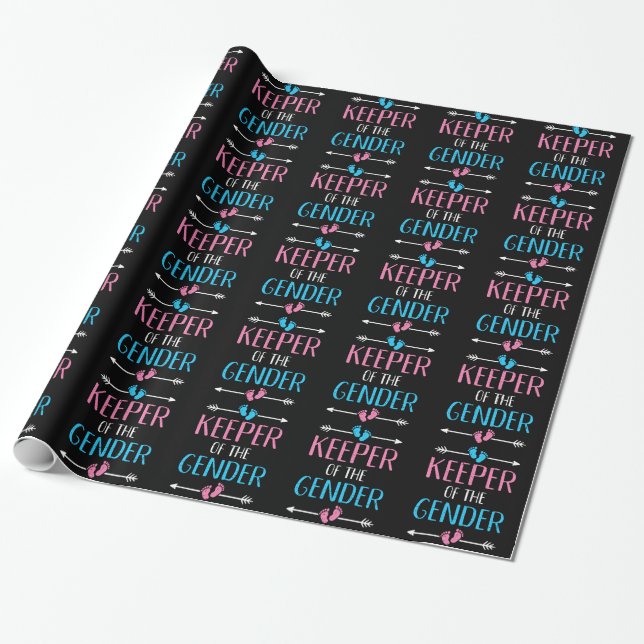 Keeper of the gender reveal baby announcement wrapping paper (Unrolled)
