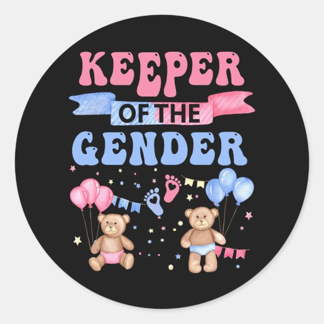Keeper Of The Gender Reveal Baby Bear Balloons Pin Classic Round Sticker (Front)