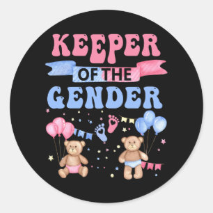 Keeper Of The Gender Reveal Baby Bear Balloons Pin Classic Round Sticker