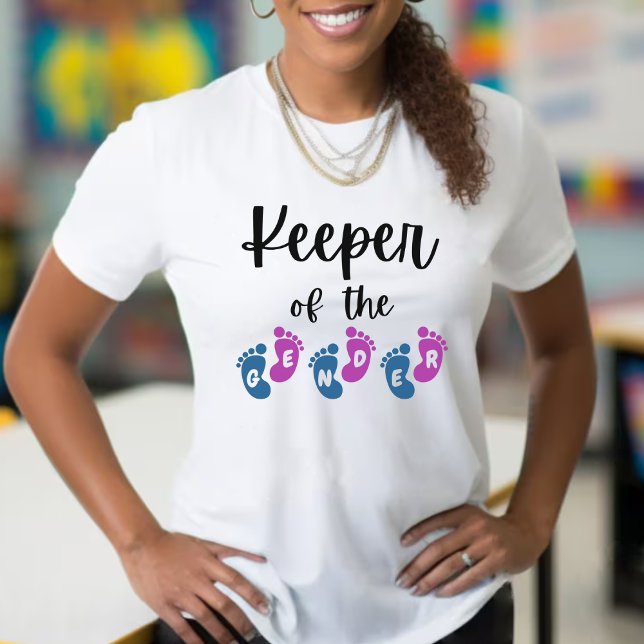 Keeper of the Gender Reveal Baby Feet Baby Shower T-Shirt (keeper of the gender pink & blue baby feet gender reveal baby shower shirt)
