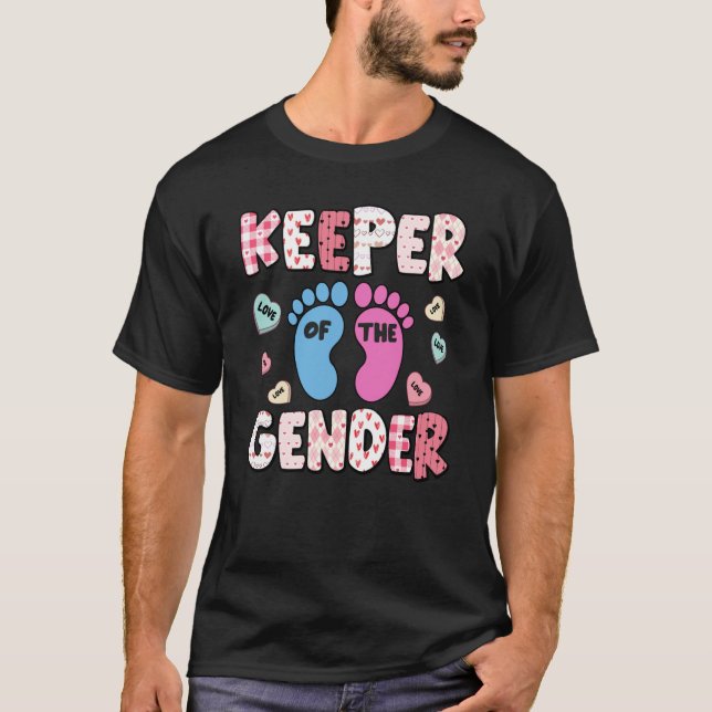 Keeper Of The Gender Reveal Baby Pregnancy Valenti T-Shirt (Front)