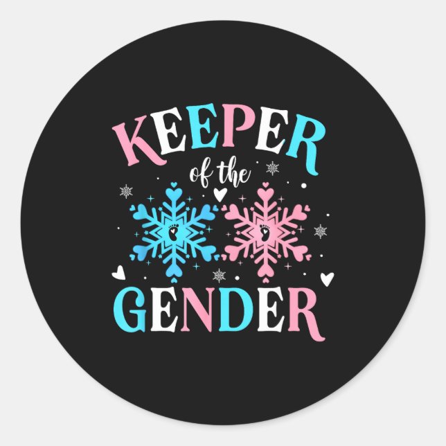 Keeper Of The Gender Reveal Baby Snowflake Nk Or B Classic Round Sticker (Front)