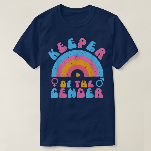 KEEPER OF THE GENDER Reveal Party Baby Announcemen T-Shirt (Design Front)