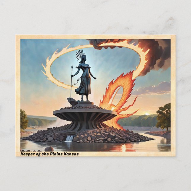 Keeper of the Plains Kansas Vintage Travel Postcard (Front)