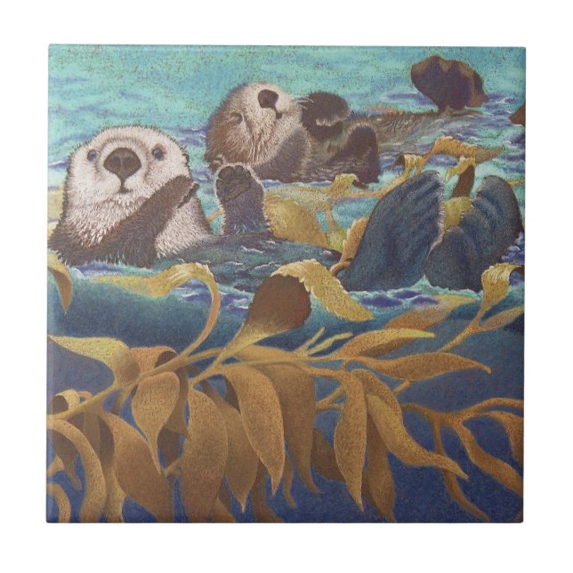 Keepers of the Kelp Sea Otters Ceramic Tile (Front)