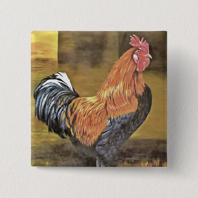 Keeping Chickens Farmyard Rooster 15 Cm Square Badge (Front)