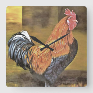 Keeping Chickens Farmyard Rooster Art Square Wall Clock