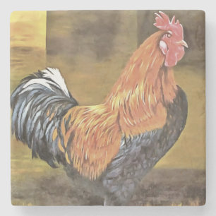 Keeping Chickens Farmyard Rooster Art Stone Coaster