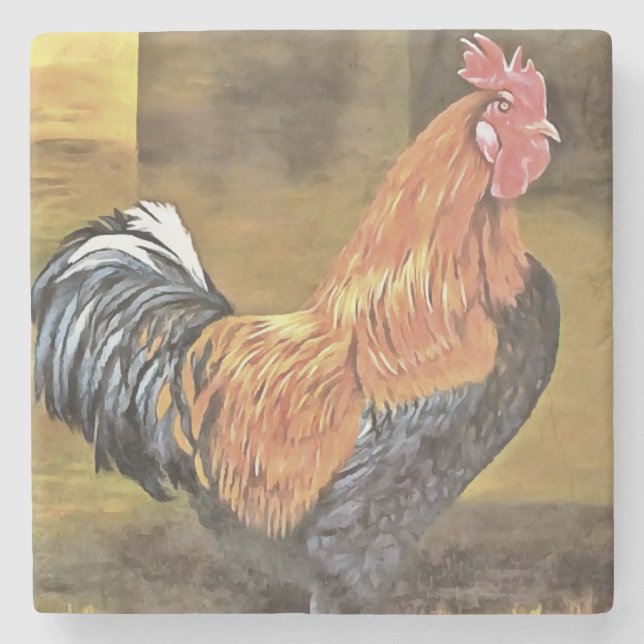 Keeping Chickens Farmyard Rooster Art  Stone Coaster (Front)