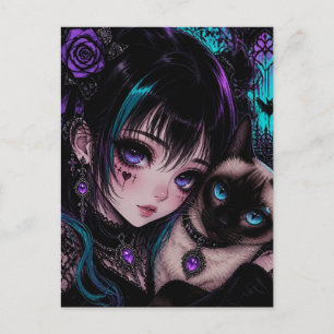 Keeping in Touch Anime Girl & Cat Postcard