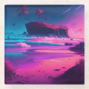 Keeping in Touch Pink Ocean Waves Glass Coaster