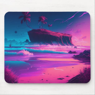 Keeping in Touch Pink Ocean Waves Mouse Pad