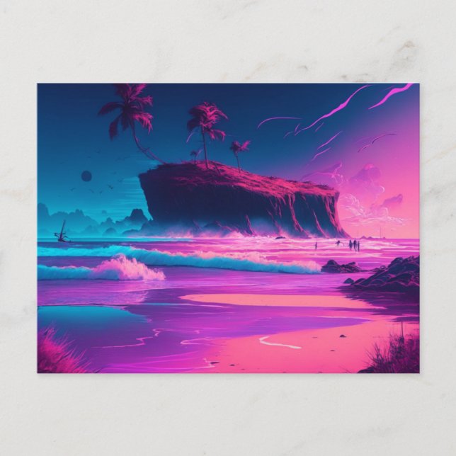 Keeping in Touch | Pink Ocean Waves Postcard (Front)