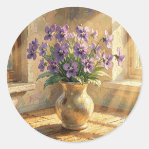 Keeping in Touch Purple Violets Classic Round Sticker