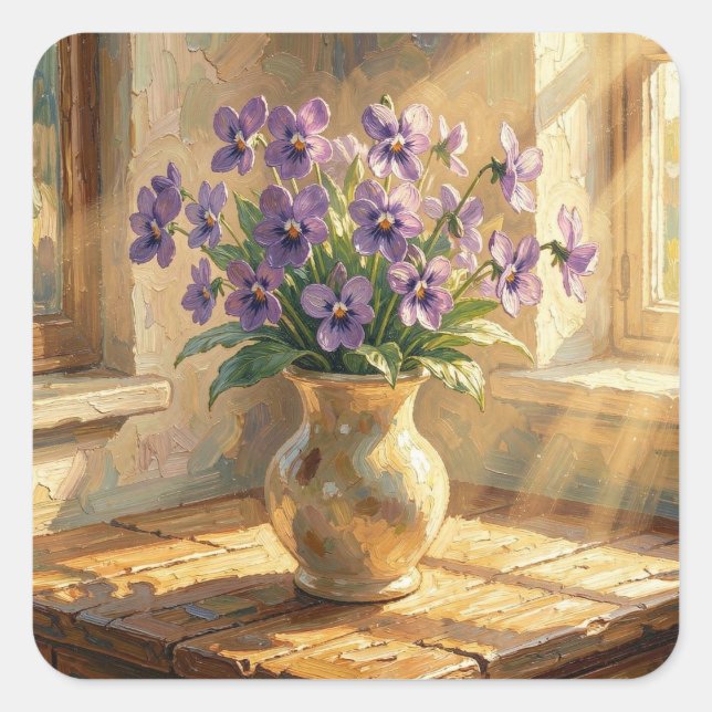 Keeping in Touch | Purple Violets Square Sticker (Front)