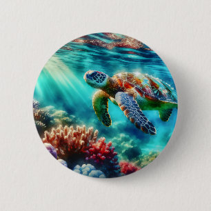 Keeping in Touch    Sea Turtle Swimming 6 Cm Round Badge