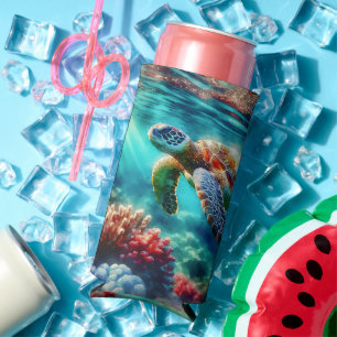 Keeping in Touch    Sea Turtle Swimming Seltzer Can Cooler