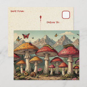 Keeping in Touch Whimsical Mushrooms Postcard