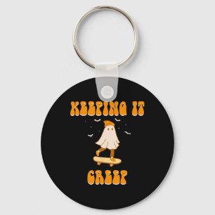 Keeping It Creep Ghost Skateboard Halloween Skateb Key Ring