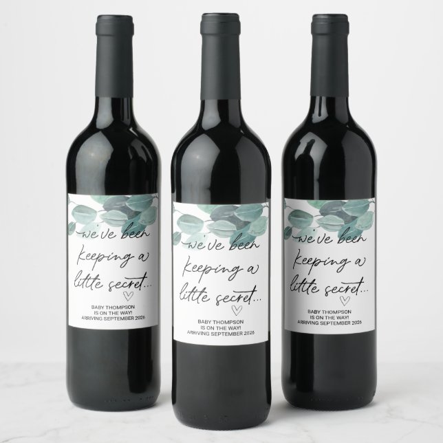 Keeping Little Secret Baby Pregnancy Announcement  Wine Label (Bottles)