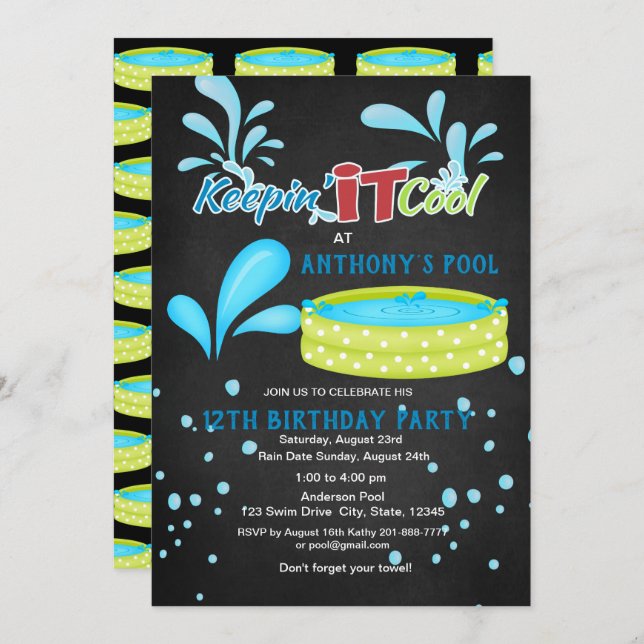 Keep'n It Cool Pool Party Birthday Invitation (Front/Back)